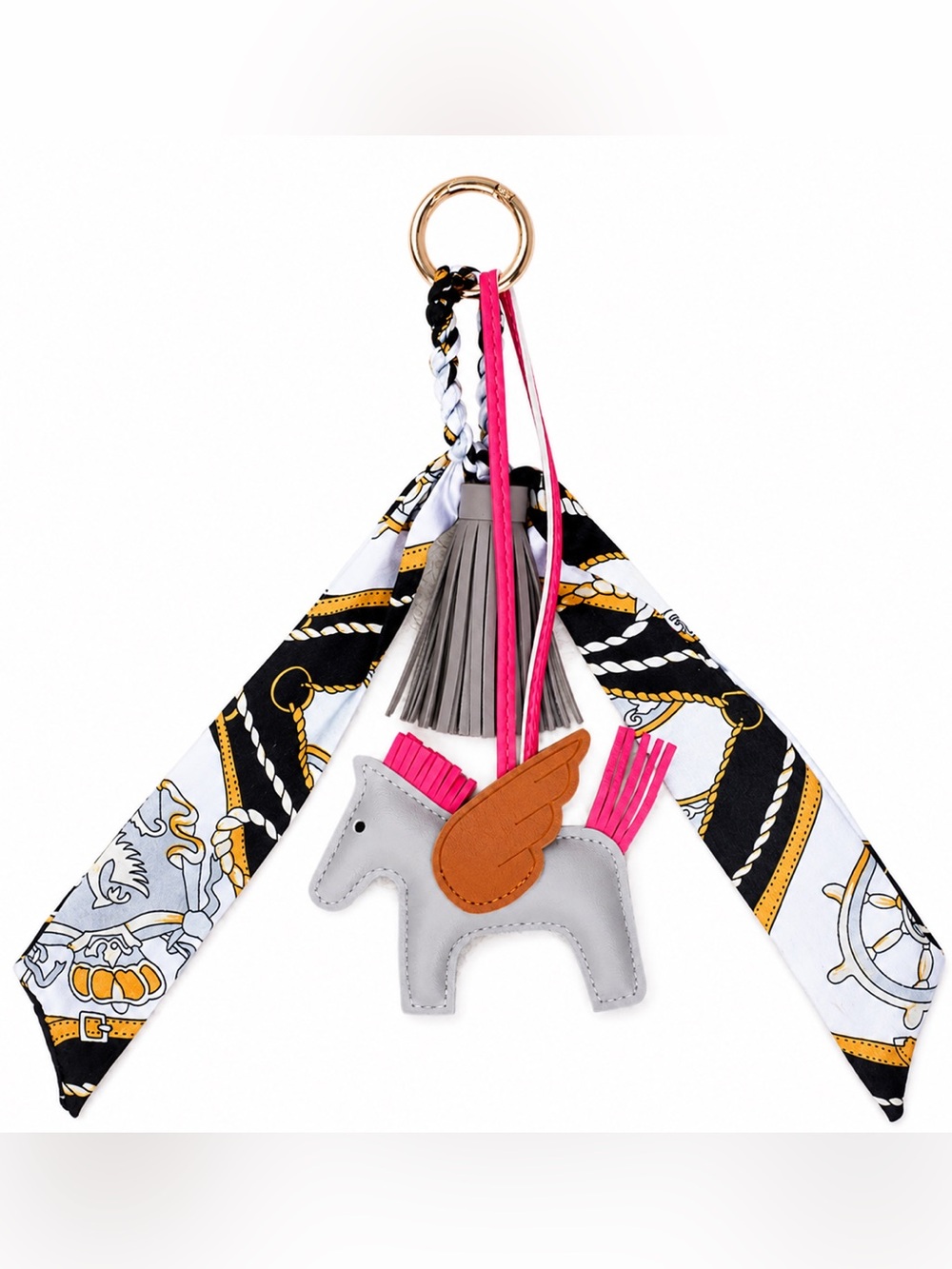Gray Pegasus Bag Charm with Pink Accents